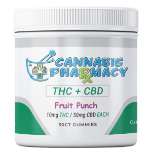 Cannabis Pharmacy | THC Blend CBD Gummies | 50mg CBD + 10mg Delta 9 THC - Fruit Punch - 30ct