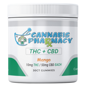 Cannabis Pharmacy THC Blend CBD Gummies | 50mg CBD + 10mg Delta 9 THC - Mango - 30ct