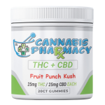 Cannabis Pharmacy 1:1 Delta-9 THC Gummies | 25mg THC & 25mg CBD – Fruit Punch Kush – 20ct