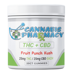 Cannabis Pharmacy 1:1 Delta-9 THC Gummies | 25mg THC & 25mg CBD - Fruit Punch Kush - 20ct